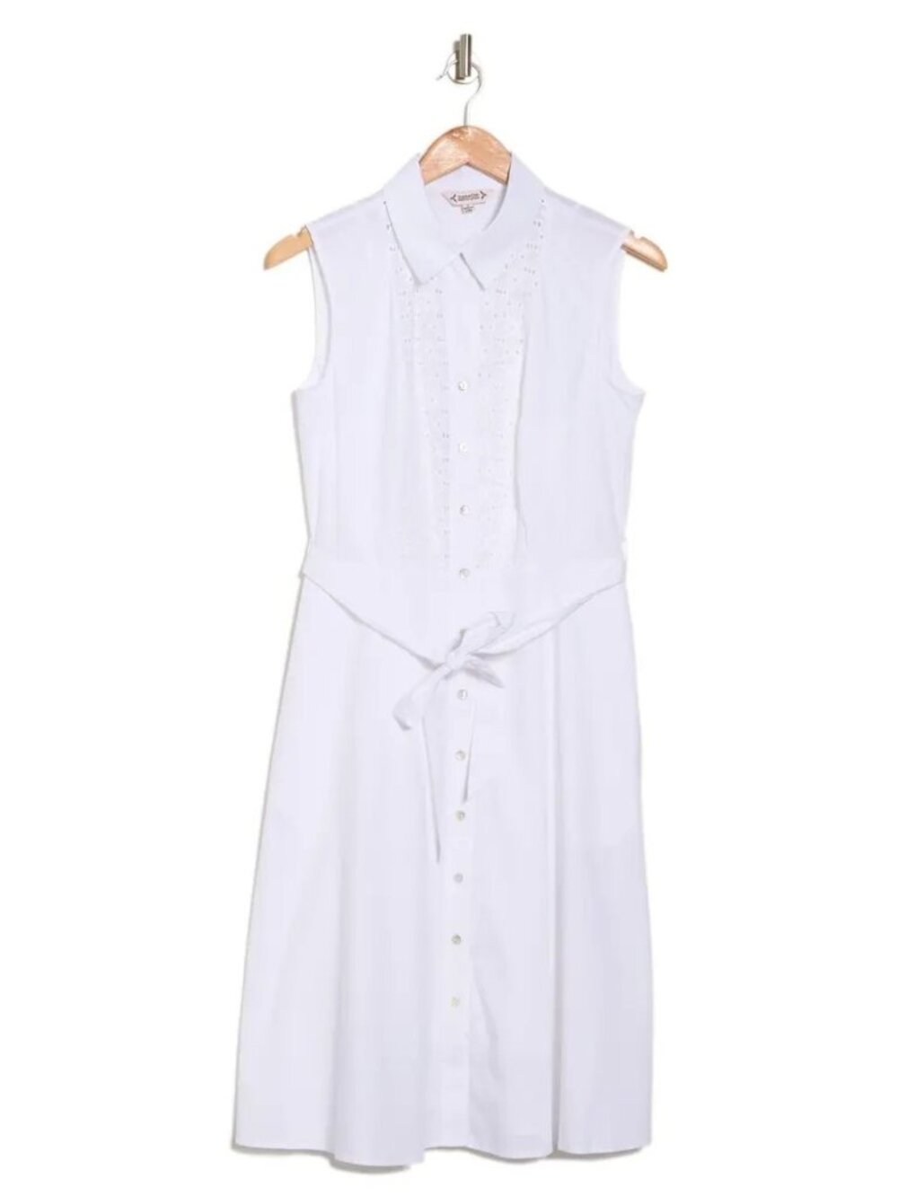 🆕NANETTE LEPORE Belted Eyelet Flare Shirt Dress White 8 - Picture 3 of 9